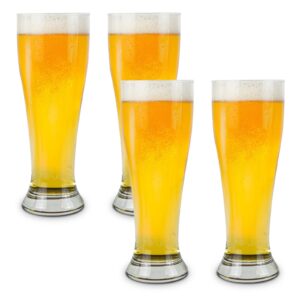brimley 16oz nucleated pilsner beer glasses set of 4 - craft beer drinking glasses set for pilsners & other lighter beers - dishwasher safe/freezer safe glass pint glasses - beer gifts