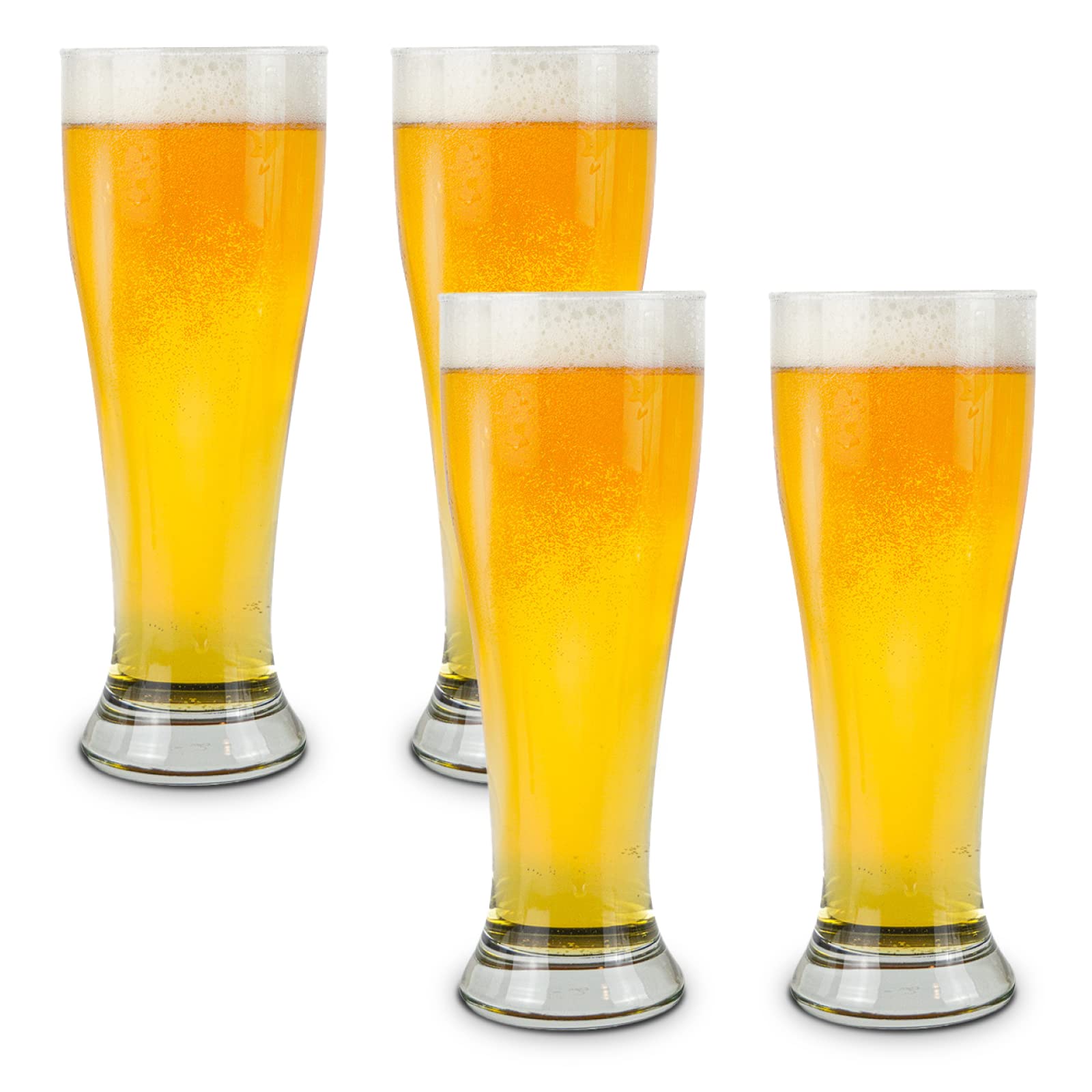 brimley 16oz Nucleated Pilsner Beer Glasses Set of 4 - Craft Beer Drinking Glasses Set for Pilsners & Other Lighter Beers - Dishwasher Safe/Freezer Safe Glass Pint Glasses - Beer Gifts