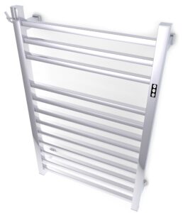 brandon basics wall mounted electric towel warmer with built-in timer and hardwired and plug in options (brushed)