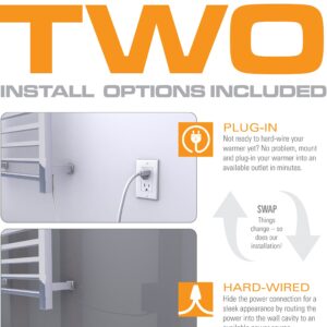 Brandon Basics Wall Mounted Electric Towel Warmer with Built-in Timer and Hardwired and Plug in Options (Brushed)