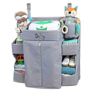 llama bella premium nursery organizer and baby diaper caddy | hanging diaper organizer for baby essentials | diaper organizer for crib, changing table or playard | baby crib storage organizer (grey)