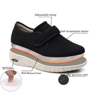 Womens Walking Shoes with Strap Closure Wide Width Shoes Cushion Sneakers Diabetic Shoes for Elderly Mother Swollen Feet