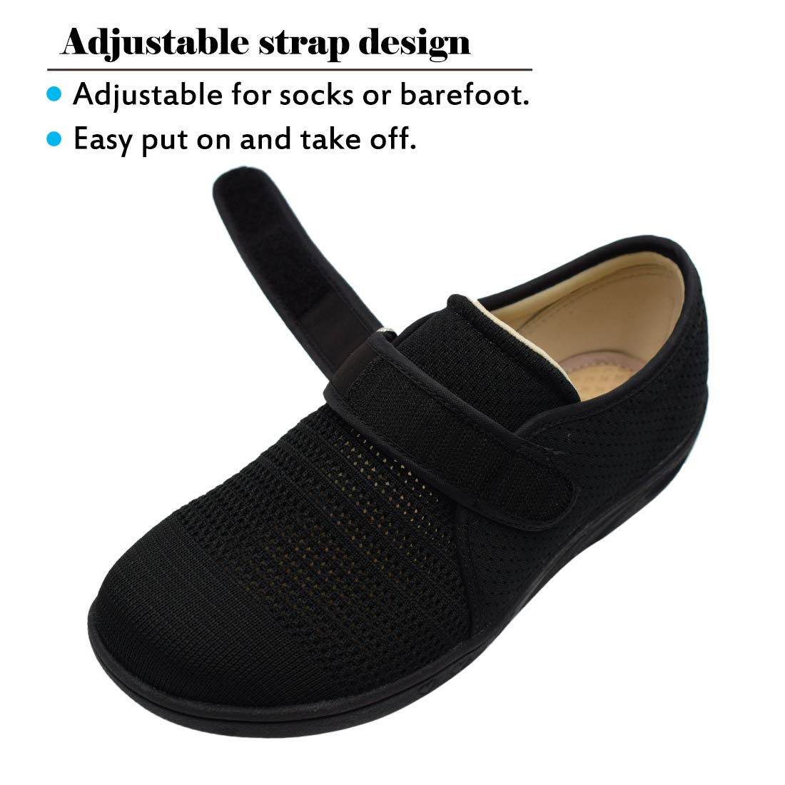 Womens Walking Shoes with Strap Closure Wide Width Shoes Cushion Sneakers Diabetic Shoes for Elderly Mother Swollen Feet