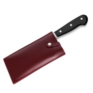 ozzptuu enduring pu leather meat cleaver sheath heavy duty chef knife guard butcher chef wide knives blade edge protectors (red)