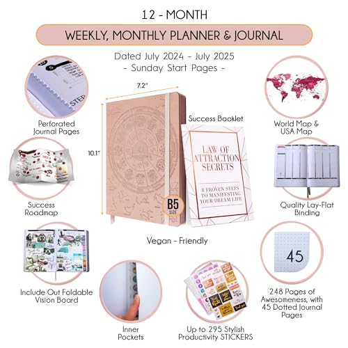 Academic Planner 2024-2025 - Dated July 2024-2025 Academic Planner, Weekly & Monthly Life Planner to Increase Productivity & Happiness, Daily Manifestation Journal, College Student, Work, Goal Journal