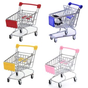 mini supermarket handcart，4 pack supermarket handcart shopping utility cart mode storage toy (pink,yellow,red,blue)