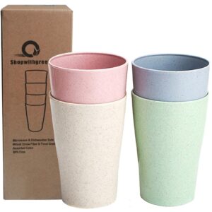 shopwithgreen 13.5 oz wheat straw cups, unbreakable drinking glasses stackable | reusable water tumbler, mug set for coffee, wine, camping, bpa-free | dishwasher & microwave safe