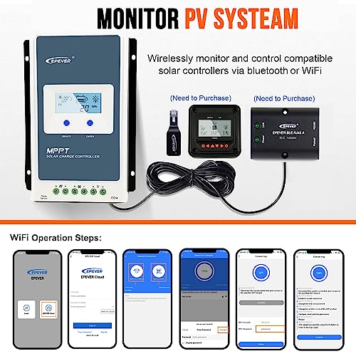 EPEVER MPPT 30A Solar Charge Controller, 30 Amp Solar Charge Regulator Mppt 12V/24V Auto Max 100V Input Negative Grounded Controller with LCD Display for Gel Sealed Flooded Lithium Battery Charging