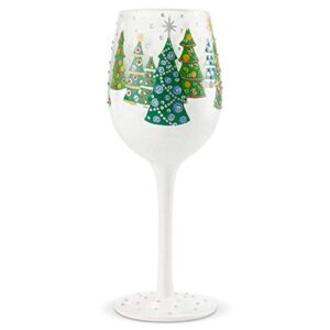 enesco designs by lolita christmas trees hand-painted artisan wine glass, 1 count (pack of 1), multicolor