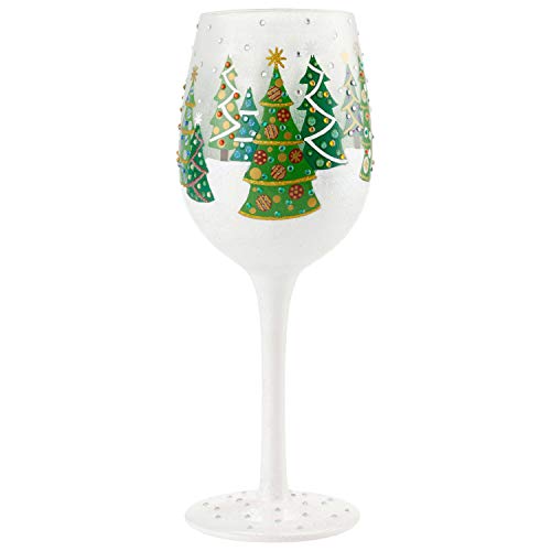 Enesco Designs by Lolita Christmas Trees Hand-Painted Artisan Wine Glass, 1 Count (Pack of 1), Multicolor