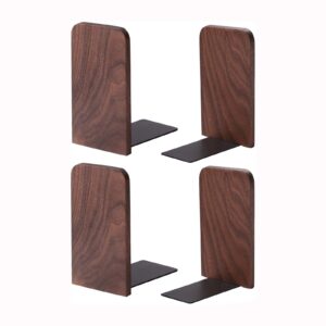 muso wood book ends for shelves, non-slip bookends, heavy duty wooden bookend support for books and movies (walnut 2 pairs)