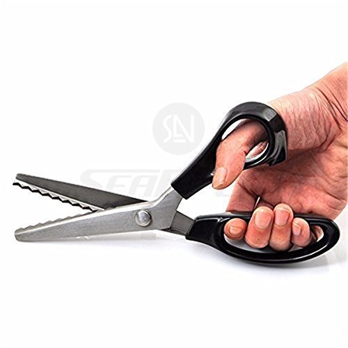 Fabric Pinking Shears Craft Scissors，Serrated Scalloped stainless Steel Handled Professional Sewing black Scissors, Scissors for Leather, Tailoring, Paper Crafts Hand shears etc. (Scalloped7mm)