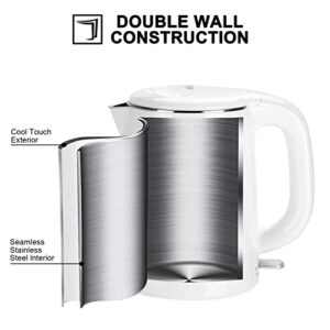 Secura Stainless Steel Double Wall Electric Kettle Water Heater for Tea Coffee w/Auto Shut-Off and Boil-Dry Protection, 1.0L (White)