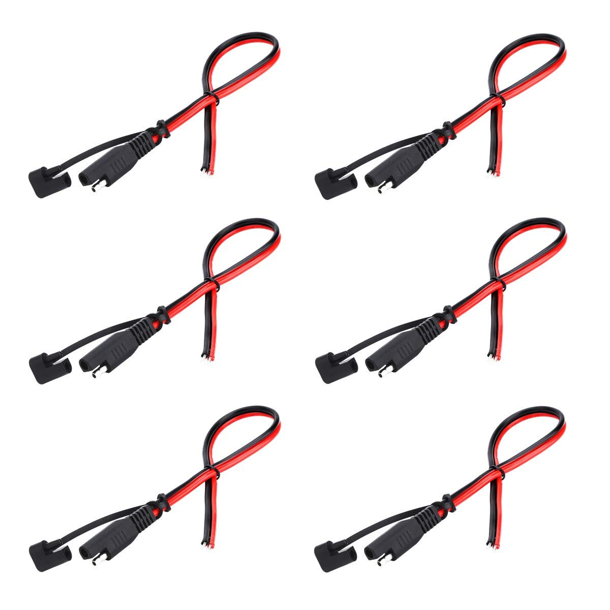 SAE Connector DC Power Extension Cable 16 AWG Automotive Battery Quick Disconnect Pigtail Wire Harness with Dust Cap (6 Pcs 1.2 Foot)