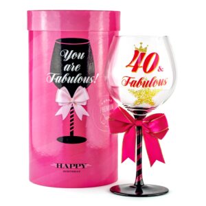 say ho um 40 and fabulous birthday wine glass for women | fun gift for woman turning forty years old | mom, best friend, aunt, sister, cousin, co-worker | big 23 oz, 8.8 inch tall wine glass
