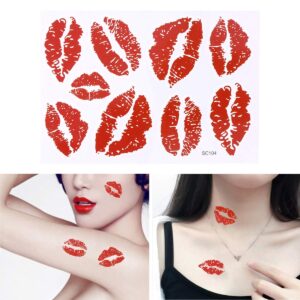 Lurrose 6pcs Red Lips Temporary Tattoo Stickers Water-proof Face Stickers Body Decorations Stickers for Girls Kids