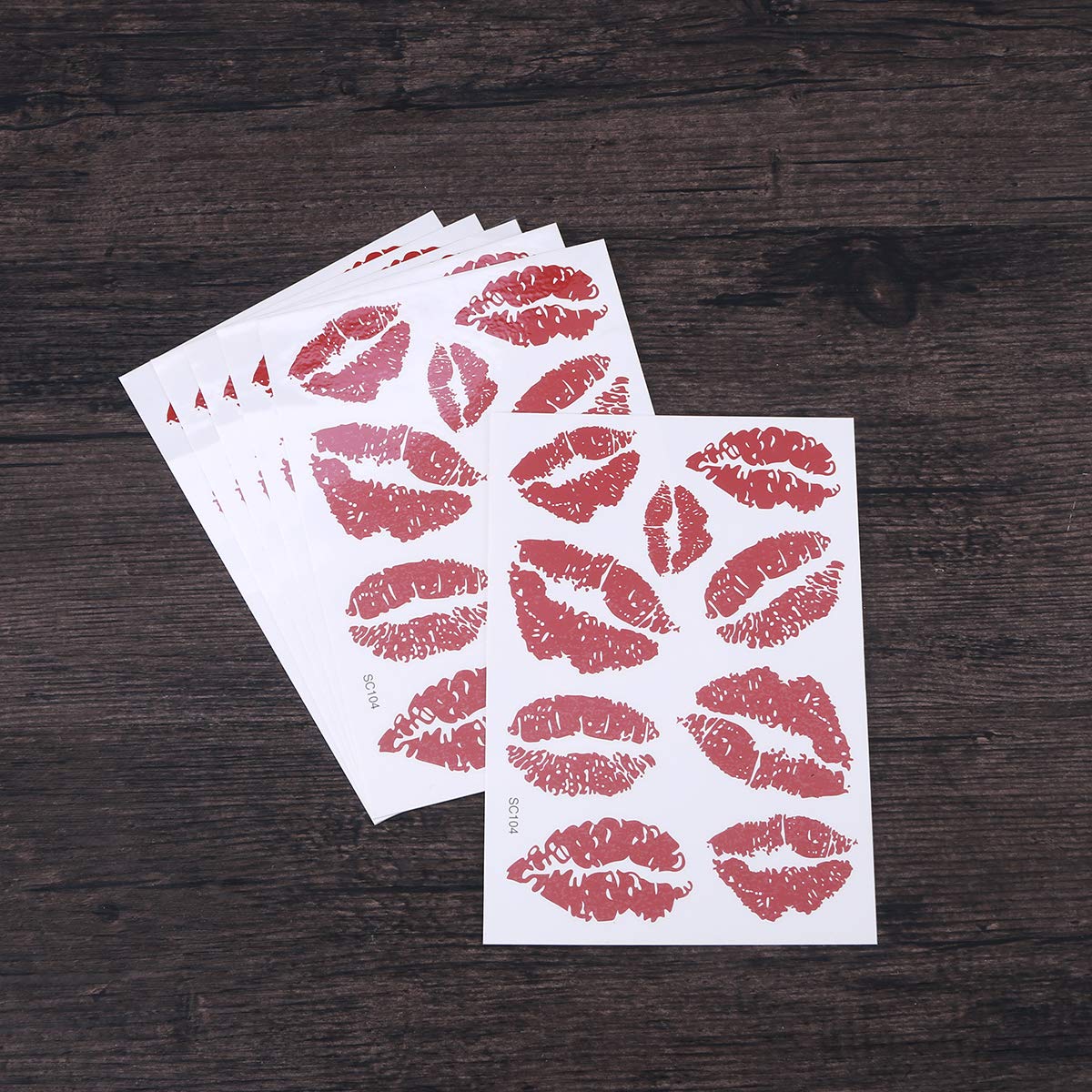 Lurrose 6pcs Red Lips Temporary Tattoo Stickers Water-proof Face Stickers Body Decorations Stickers for Girls Kids