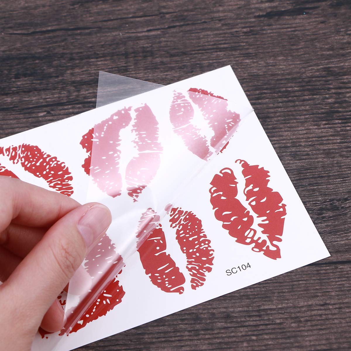 Lurrose 6pcs Red Lips Temporary Tattoo Stickers Water-proof Face Stickers Body Decorations Stickers for Girls Kids