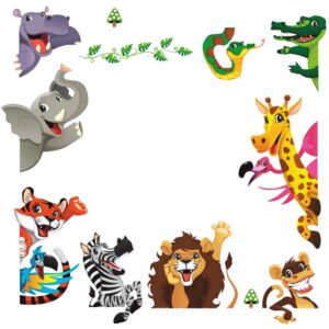 dekosh kids peel & stick animal wall stickers | fantasy jungle theme baby nursery wall decals for playroom | decorative kids wall decals contain colorful giraffe, lion & tiger stickers