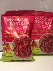 trader joe's rolled corn tortilla chips - chili & lime flavored - gluten free - net wt. 9oz (255g) - pack of 2 bags