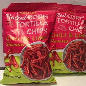 Trader Joe's Rolled Corn Tortilla Chips - Chili & Lime Flavored - Gluten Free - NET WT. 9Oz (255g) - Pack of 2 Bags