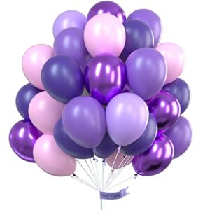 partywoo purple balloons, 70 pcs 12 inch pastel purple balloons, lilac balloons, violet balloons, purple metallic balloons for purple party decorations, purple birthday decorations, purple baby shower