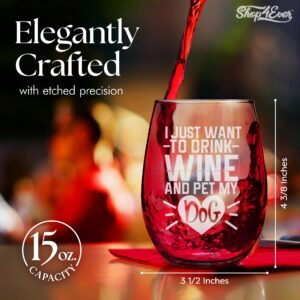 shop4ever I Just Want To And Pet My Dog Laser Engraved Stemless Wine Glass Dog Mom Wine Glass