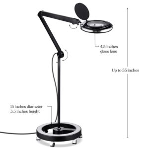 Brightech Lightview Pro Magnifying Glass with Stand & Light, Magnifying Floor Lamp with 6-Wheel Rolling Base for Facials & Lashes – Dimmable LED Work Light for Crafts, Sewing, and Projects - 5 Diopter