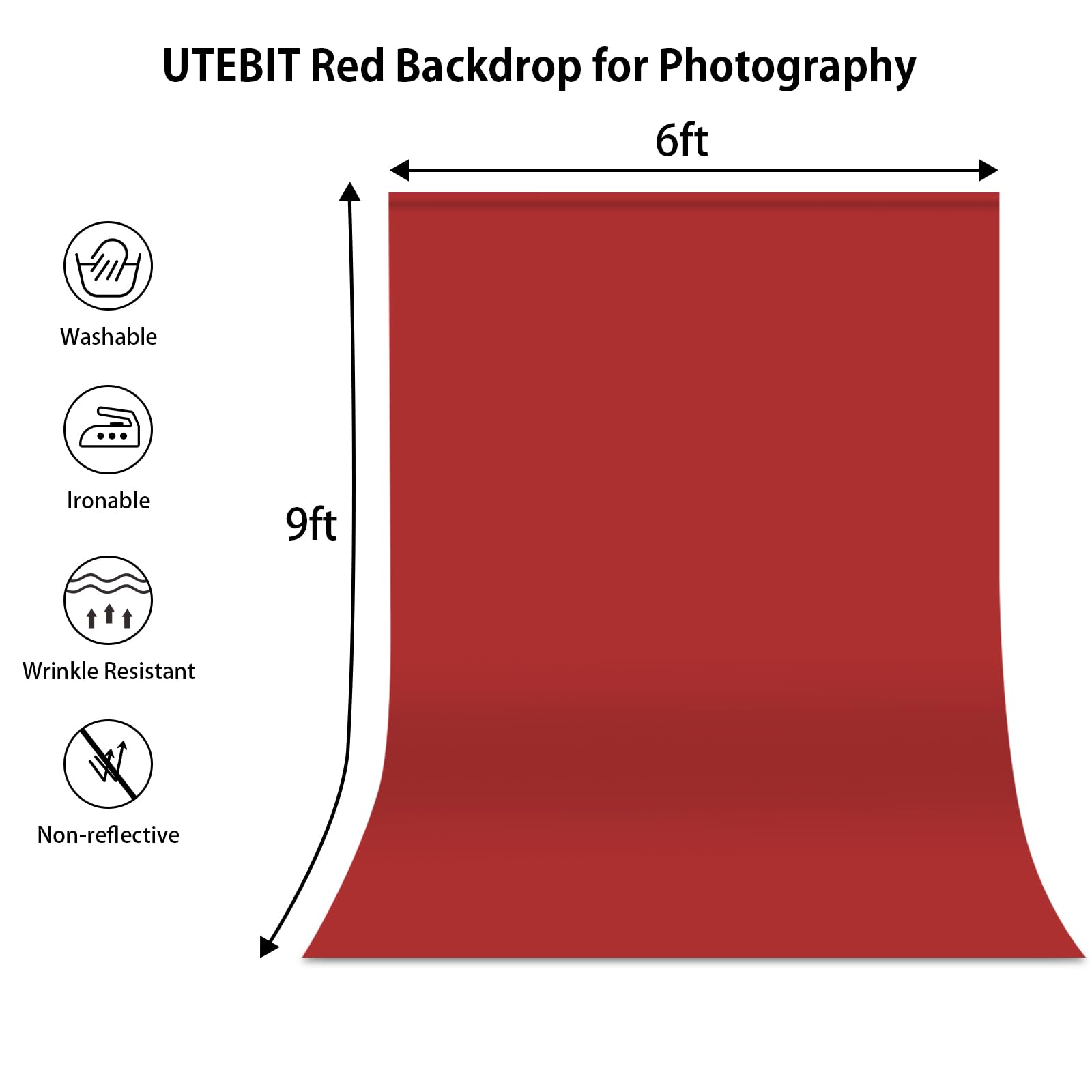 UTEBIT 6x9ft Red Backdrops, Red Background for Photography Studio Picture, Polyester Photography Backdrop for Wedding Ceremony Home Decoration Supplies