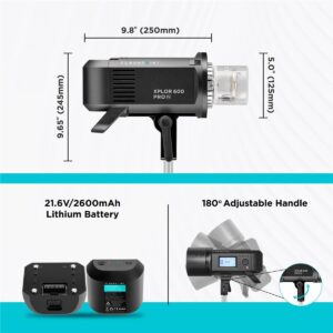 Flashpoint XPLOR 600 PRO Li-ion Battery-Powered HSS Strobe Light with Built-in R2 2.4GHz, Bowens Mount 600w Wireless Monolight with 360 Full-Power Flashes for Outdoor Strobe Light Photography