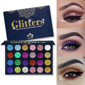 Aolailiya 24 Color Pressed Glitter Eyeshadow Palette - Mineral Ultra Shimmer Makeup Palette Eye Shadow Powder Long Lasting Waterproof