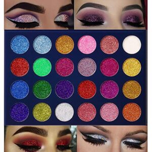 Aolailiya 24 Color Pressed Glitter Eyeshadow Palette - Mineral Ultra Shimmer Makeup Palette Eye Shadow Powder Long Lasting Waterproof