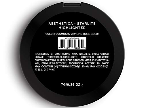 Aesthetica Starlite Highlighter - Metallic Shimmer Highlighting Makeup Powder - Cosmos (Sparkling Rose Gold)