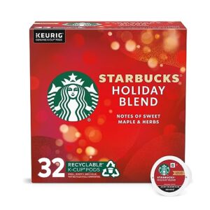 starbucks k-cup coffee pods, holiday blend medium roast coffee, 100% arabica, limited edition holiday coffee, 1 box (32 pods)