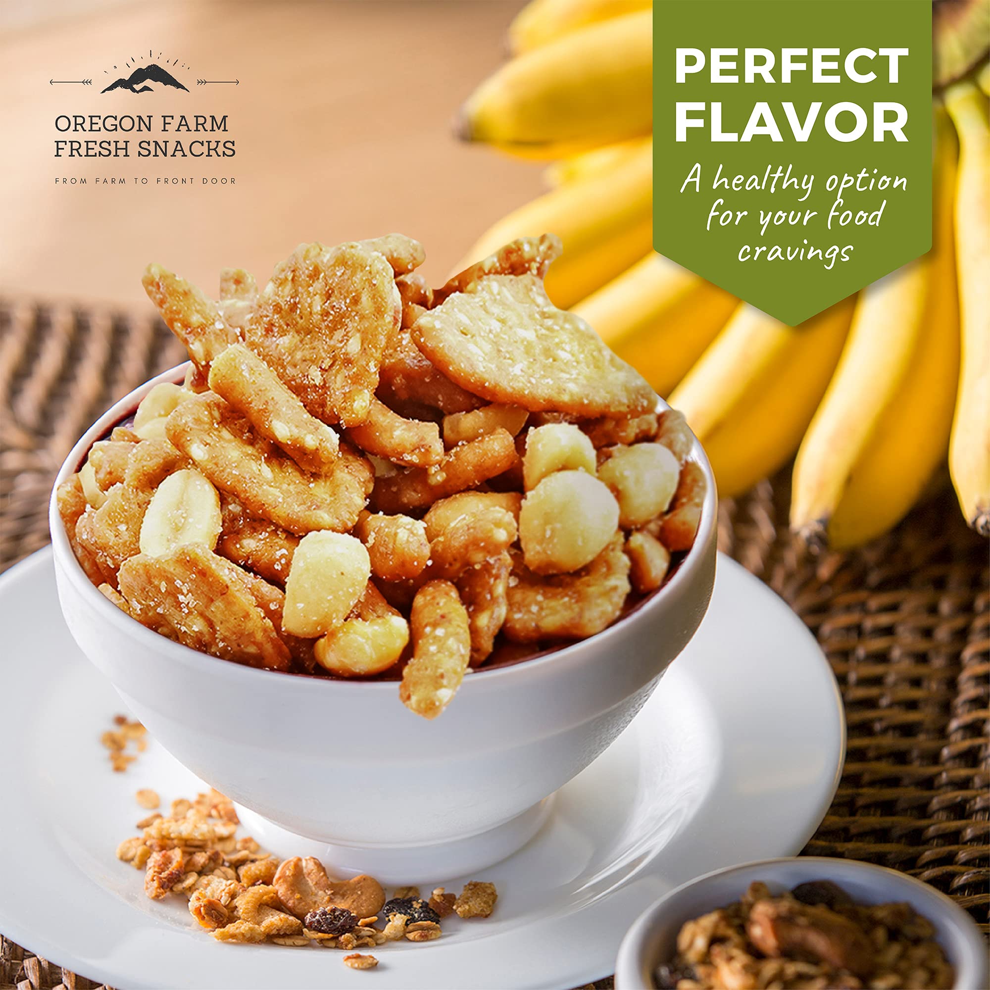 Oregon Farm Fresh Snacks Honey Roasted Nuts and Crackers Mix - Locally Made Honey Roasted Sesame Sticks and Nuts Mix - Enjoy The Perfect Mix of Sweet & Salty - Honey Roasted Mixed Nuts (16oz)