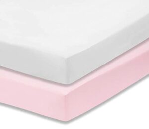 everyday kids 2-pack fitted crib sheets, 100% soft breathable microfiber baby sheet, fits standard size crib mattress 28in x 52in, pink nursery sheet and white nursery sheet