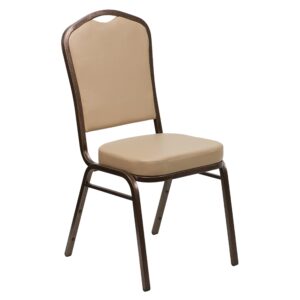 EMMA + OLIVER Crown Back Stacking Banquet Chair in Tan Vinyl - Copper Vein Frame