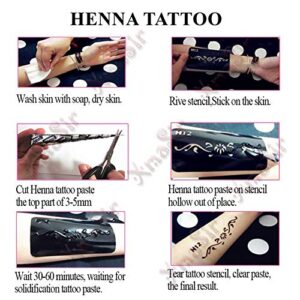XMASIR Henna Tattoo Stencil Kit/Temporary Tattoo Template Set of 20 Sheets, Indian Arabian Tattoo Stickers Mehndi Stencils for Hand Body Art