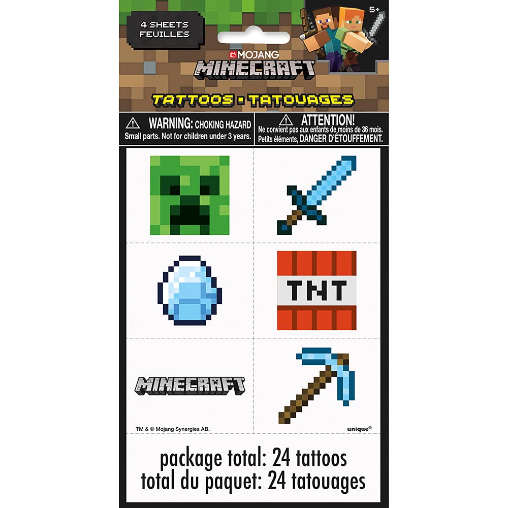 Multicolor Minecraft Tattoos (24 Count) - Perfect for Kids' Parties, Themed Events, and Gaming Celebrations