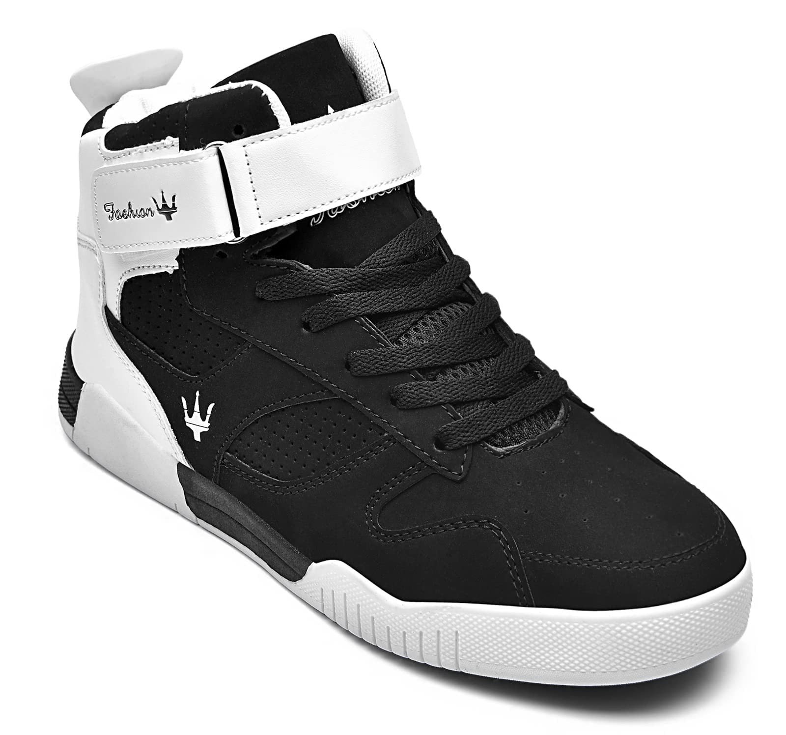 KUXIE Shoes Men's High Top Fashion Sneakers Outdoor Casual Sports Shoes Training Leather Shoes Mens Flats (M729-black, 9, Numeric_9)