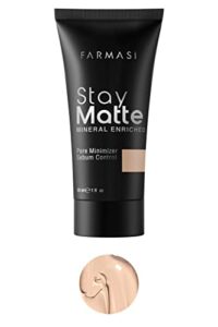 farmasi stay matte foundation, matte finish foundation for a naturally flawless look, poreless, oil free & full coverage face makeup, 1 fl. oz / 30 ml (natural)