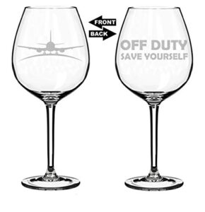 mip brand wine glass goblet two sided airplane pilot flight attendant off duty save yourself (20 oz jumbo)