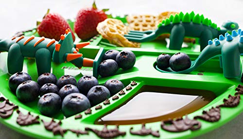 Constructive Eating Dinosaur Plate for Toddlers, Infants, Babies and Kids - Flatware Toys are Made in The USA Using Materials Tested for Safety