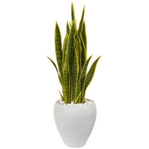 nearly natural 33in. sansevieria artificial plant in white planter