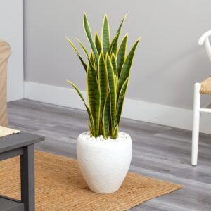 Nearly Natural 33in. Sansevieria Artificial Plant in White Planter