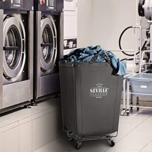 Seville Classics Large Commercial Heavy Duty Rolling Steel Frame Laundry Hamper Canvas Cart Bin w/Wheels for Hotel, Home, Closet, Bedroom (Patented), 18.1" D x 18.1" W, Gray