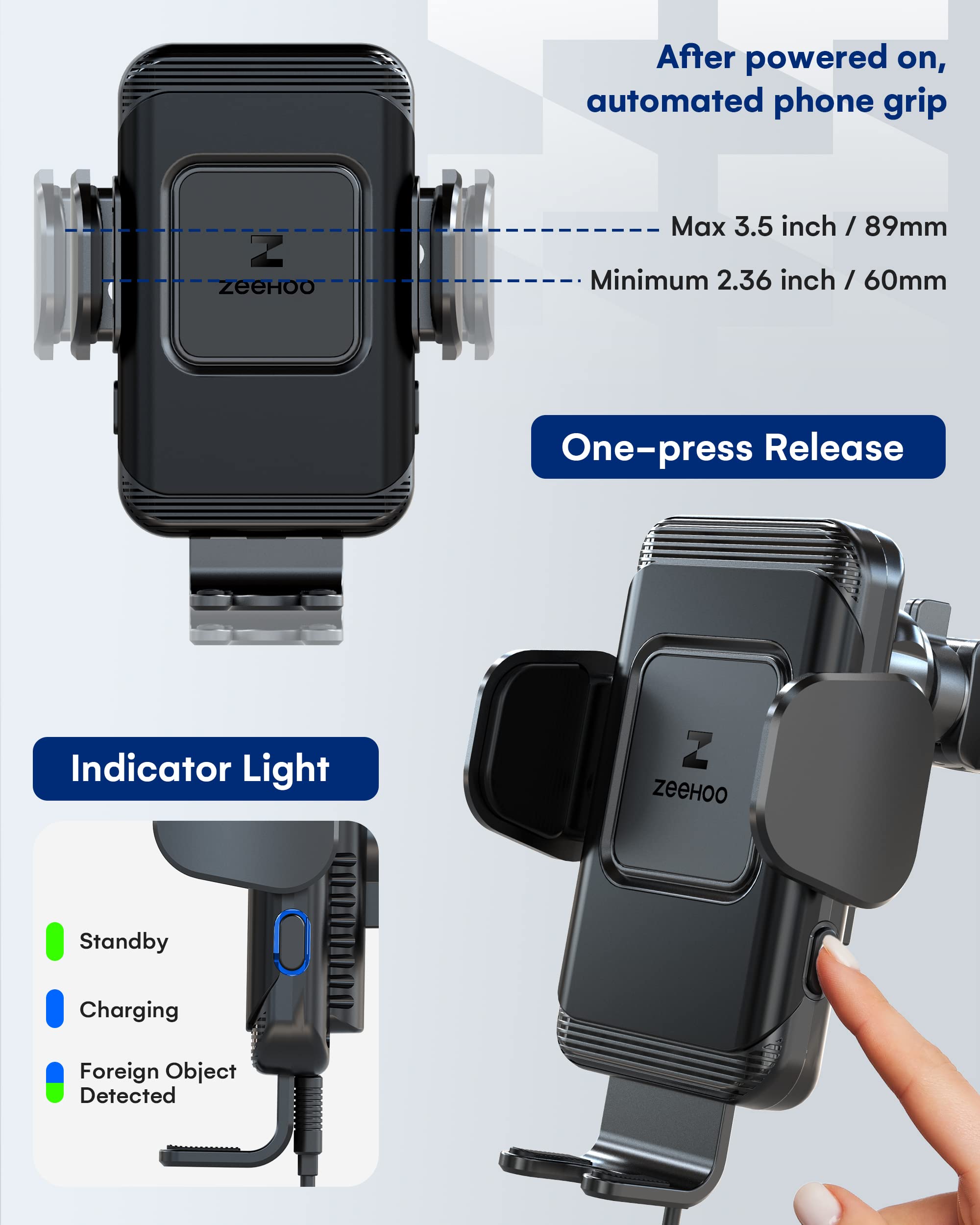 ZeeHoo Wireless Car Charger,15 W Fast Charging Auto-Clamping Car Mount,Windshield Dash Air Vent Phone Holder for iPhone 14 13 12 Mini 11 Pro Max XS XR 8,Samsung S22 S21 S20 Note 20 10 9 8