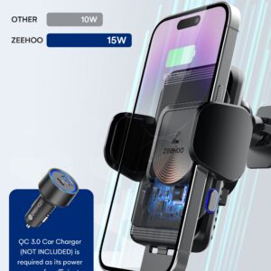 ZeeHoo Wireless Car Charger,15 W Fast Charging Auto-Clamping Car Mount,Windshield Dash Air Vent Phone Holder for iPhone 14 13 12 Mini 11 Pro Max XS XR 8,Samsung S22 S21 S20 Note 20 10 9 8