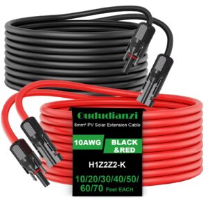 oududianzi 30 feet 10awg solar extension cable, solar panel extension cable with solar panel connectors, solar panel wire for solar systems, car, rv and boats (30ft red + 30ft black)