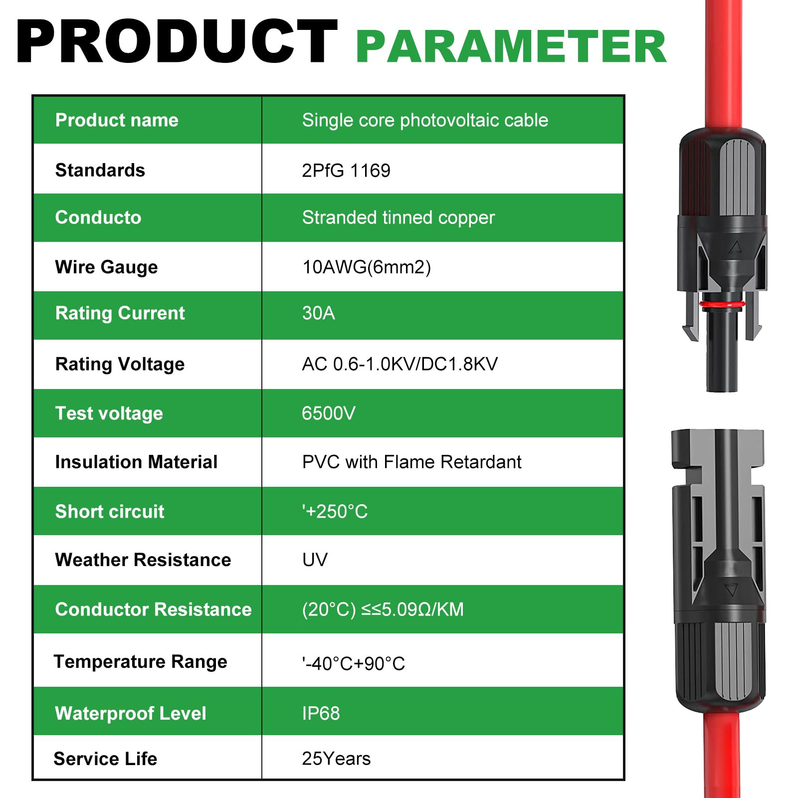 Oududianzi 30 Feet 10AWG Solar Extension Cable, Solar Panel Extension Cable with Solar Panel Connectors, Solar Panel Wire for Solar Systems, Car, RV and Boats (30FT Red + 30FT Black)